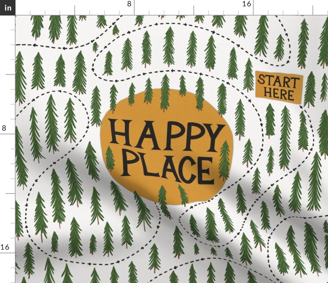 Happy Place Map Through a Forest - Large Throw Pillow
