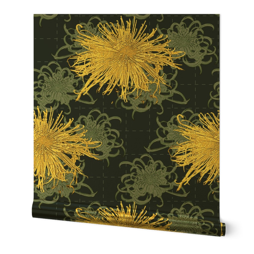 yellow mums on navy - sketch version