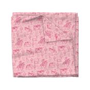 vintage western cowgirl toile western toile hot pink on light pink WB23