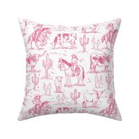 vintage western cowgirl toile western hot pink on white  WB23