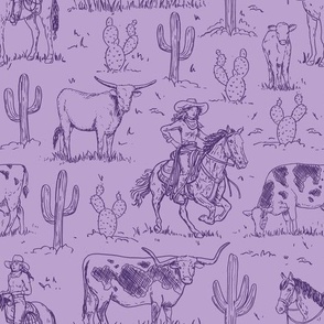 vintage western cowgirl toile western purple  WB23