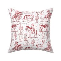 vintage western cowgirl toile western red on white  WB23