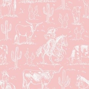 vintage western cowgirl toile western toile white on blush WB23