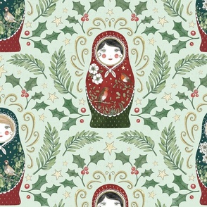Christmas Russian Doll light green Large scale