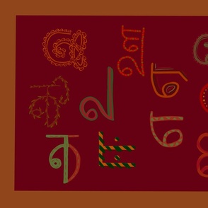 Tamil Vowels Tea Towel (dark red)