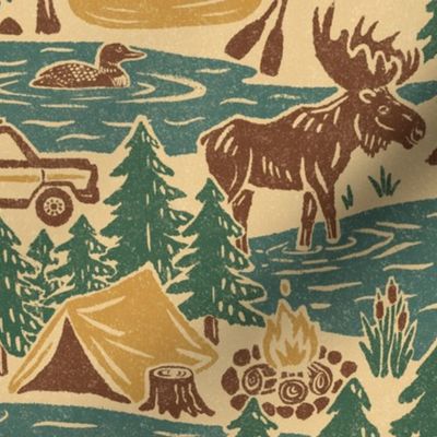 North Country Summer - extra large - smoky teal, spruce, hickory, and mustard 