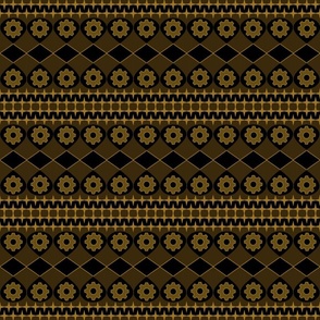 (S) Black & Brown_Half-Brick Repeat_Winsome Fun Geometric Steampunk Gears Abstract Digital Design