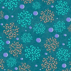 Teal orange accents, abstract, geometric, purple dots,  green, whimsical, circles, home decor 20"