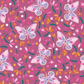 Kaleidoscope Mosaic Butterflies on Dark Pink Pop