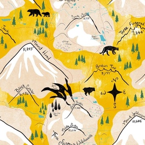 Oregon Cascades Map - Golden Yellow
