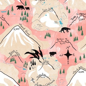 Oregon Cascades Map - Petal Pink