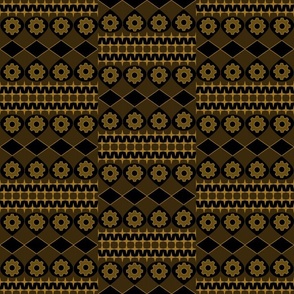 (S) Black & Brown_Half-Drop Repeat_Winsome Fun Geometric Steampunk Gears Abstract Digital Design