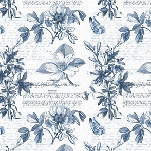 French Floral Toile de Jouy Blue and White -12 inches