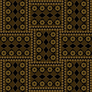 (L) Black & Brown_Basic Repeat Pattern_Winsome Steampunk Geometric Gear Pattern