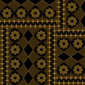 (XL) Black & Brown_Basic Repeat Pattern_Winsome Steampunk Geometric Gear Pattern