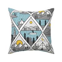 Lake life scenes gray, white, blue and yellow - home decor - vintage - nature- classic- wallpaper 