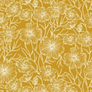 Mustard Floral - Line Drawing - Floral Pattern - Botanical Pattern - Hand Drawn - Wedding - Nursery Pattern - Romantic - Flowers