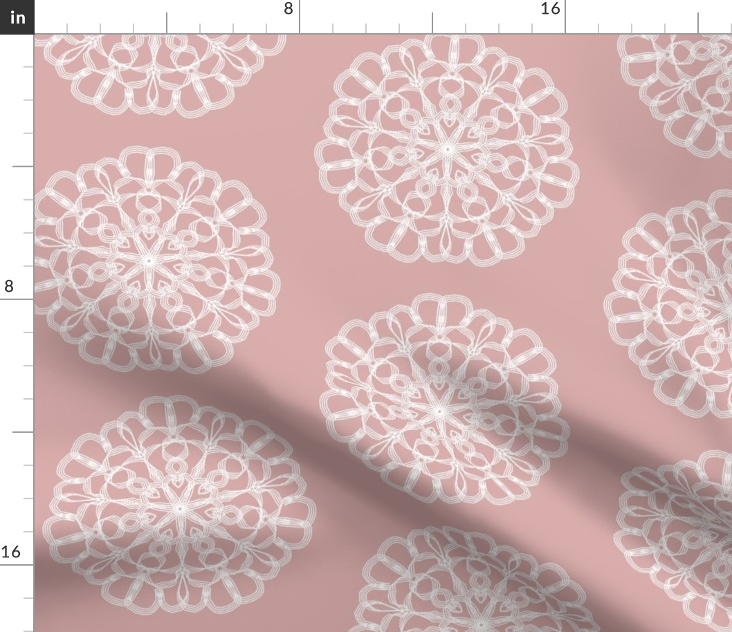 MVDL - Hand Drawn Snowflake Mandala on Mauve - half drop layout - 8 inch fabric repeat - 6 inch wallpaper repeat