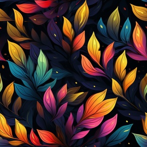 Large Scale Neon Leaves Seamless Pattern 