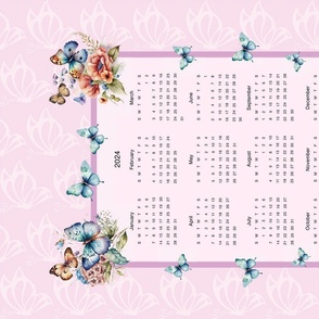 2024 Calendar Floral Butterfly with Pink Background