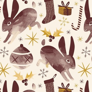 Shibori Rabbit Christmas maroon cream