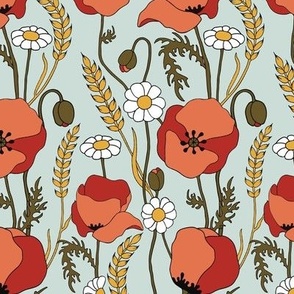 Poppies, daisies and wheat ears pattern