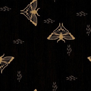 whimsical gothic moths gold on black