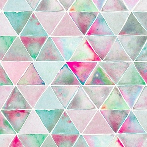 WATERCOLOR TRIANGLES pink red green LARGE 24" repeat