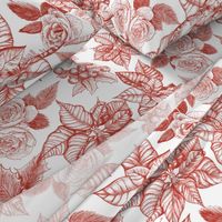 Christmas Florals Toile Red on White