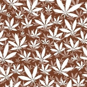 Smaller Scale Marijuana Cannabis Leaves White on Cinnamon