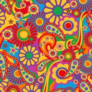 Colorful Hippy Mid Century Modern Psychedelic Floral Rainbow Brights, Retro Color Block Circles & Swirls, Retro Vintage Reds, Hippy Chic Yellow Floral, Retro Floral Pattern, Vintage Flower Design, Emerald Green Mid Century Flowers, Trippy Hippie, Medium