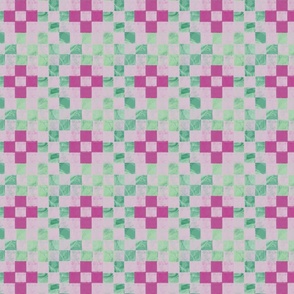 Hand Stamped Nine Patch Pink and Green Cheater Quilt
