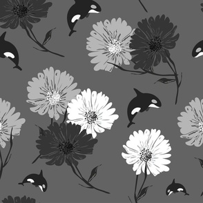 Killer whale daisies or whales floral fun