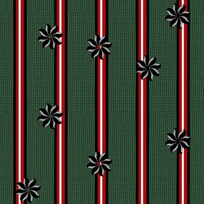 Christmas Sweater Textured Stripes Plus Many Flakes Green with Red Stripes