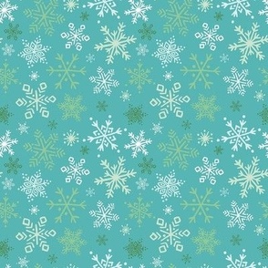 Falling Snowflakes - Turquoise Blue, Medium Scale
