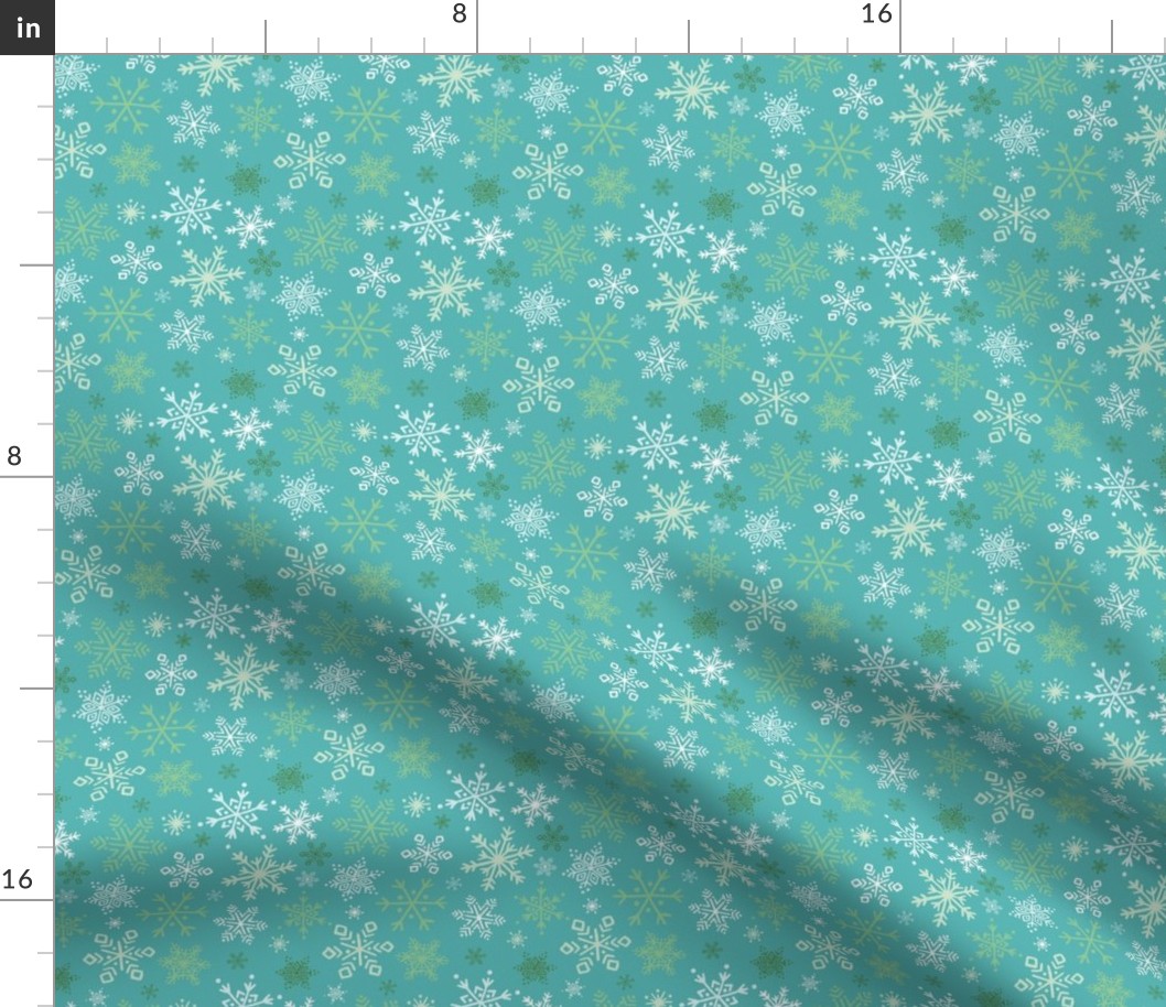 Falling Snowflakes - Turquoise Blue, Medium Scale