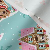 Tossed Gingerbread Doghouses - Turquoise Blue, Large Scale