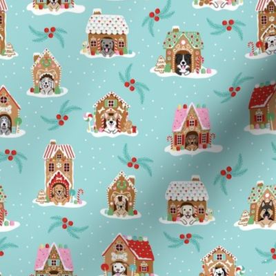 Gingerbread Doghouses - Turquoise Blue, Medium Scale