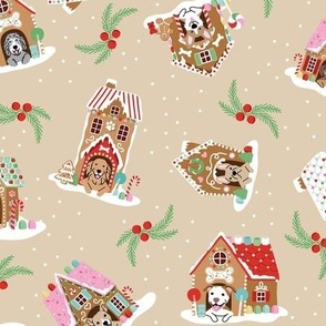 Tossed Gingerbread Doghouses - Beige, Large Scale