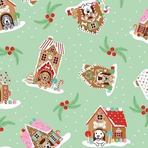 Tossed Gingerbread Doghouses - Mint Green, Large Scale