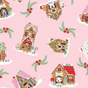 Tossed Gingerbread Doghouses - Pink, Large Scale