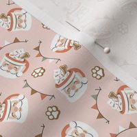 Santa Pup Cup Dog Christmas Fabric - Blush Pink, Small Scale