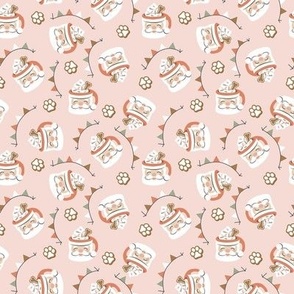 Santa Pup Cup Dog Christmas Fabric - Blush Pink, Small Scale