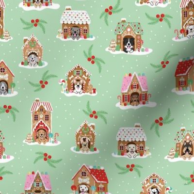 Gingerbread Doghouses - Mint Green, Medium Scale
