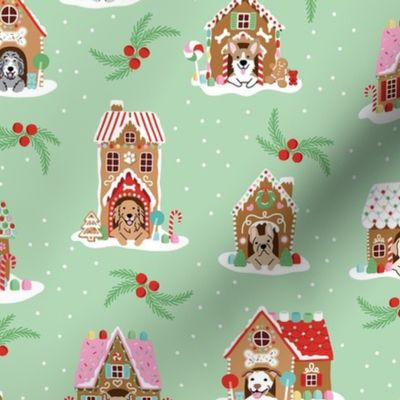 Gingerbread Doghouses - Mint Green, Large Scale