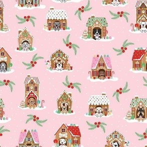 Gingerbread Doghouses - Pink, Medium Scale