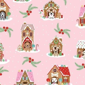 Gingerbread Doghouses - Pink, Large Scale