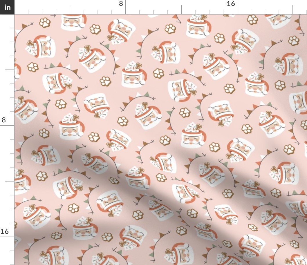 Santa Pup Cup Dog Christmas Fabric - Blush Pink, Medium Scale