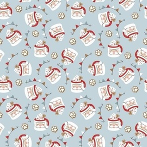 Santa Pup Cup Dog Christmas Fabric - Dusty Light Blue, Small Scale