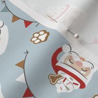 Santa Pup Cup Dog Christmas Fabric - Dusty Light Blue, Medium Scale